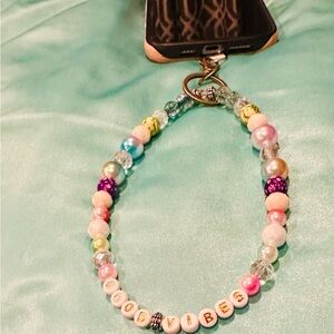 Colorful Beaded Phone Wrist Strap with 'Good Vibes' Charm